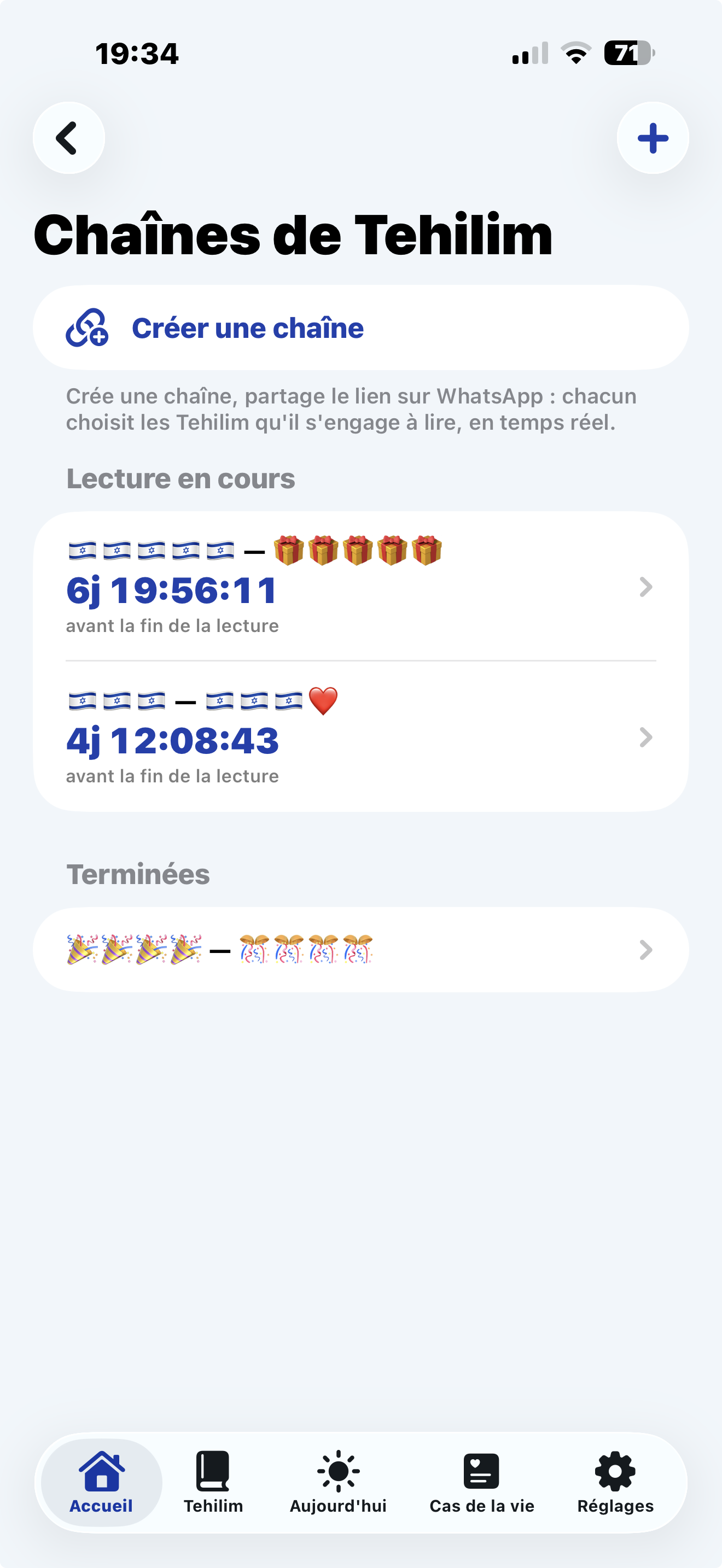 Mes chaînes — lecture en cours et compte à rebours